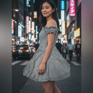 Rewind Gray Lace Mini Dress Women Small‎